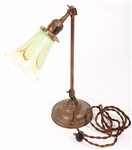 FARIES BRASS DESK LAMP W/ PULLED FEATHER GLASS SHADE