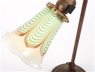 FARIES BRASS DESK LAMP W/ PULLED FEATHER GLASS SHADE