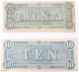 1864 $10 & $20 CONFEDERATE STATES AMERICA RICHMOND NOTE