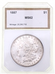 1887 P MORGAN SILVER DOLLAR PCI GRADED MS62