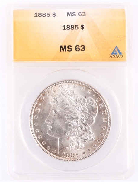 1885 P MORGAN SILVER ONE DOLLAR COIN ANACS MS63