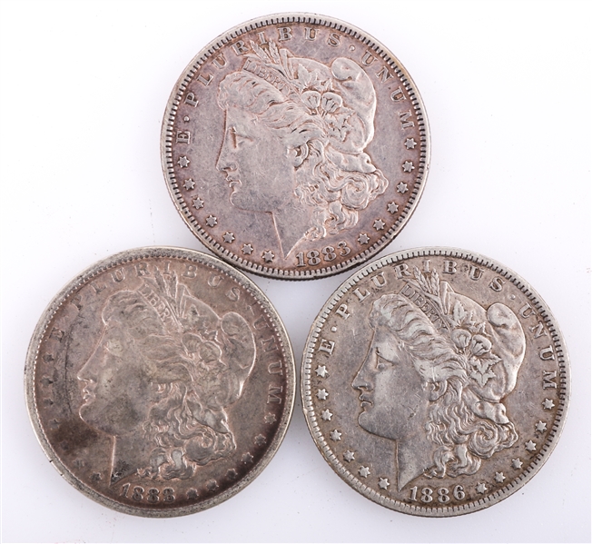 U.S. MORGAN SILVER DOLLARS 1883-1888 LOT OF 3