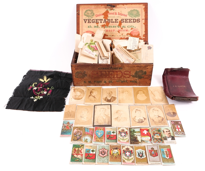 D.M. FERRY & CO SEED BOX AND 18TH C. EPHEMERA LOT