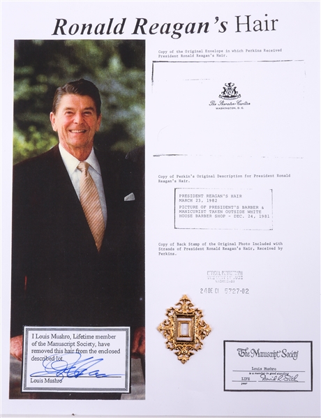 RONALD REAGAN HAIR SAMPLE WITH COA FROM LOUIS MUSHRO 