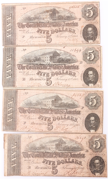 1864 $5 CONFEDERATE STATES RICHMOND OBSOLETE BANK NOTES