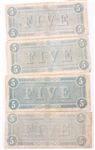 1864 $5 CONFEDERATE STATES RICHMOND OBSOLETE BANK NOTES