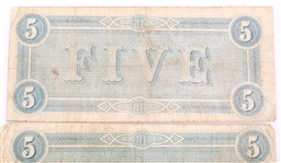1864 $5 CONFEDERATE STATES RICHMOND OBSOLETE BANK NOTES
