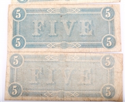 1864 $5 CONFEDERATE STATES RICHMOND OBSOLETE BANK NOTES