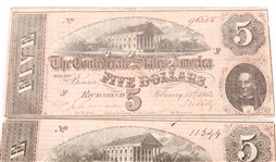 1864 $5 CONFEDERATE STATES RICHMOND OBSOLETE BANK NOTES