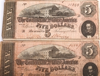 1864 $5 CONFEDERATE STATES RICHMOND OBSOLETE BANK NOTES
