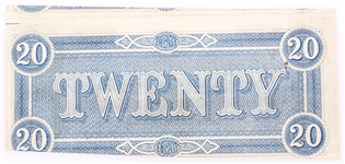 1864 $20 CONFEDERATE STATES RICHMOND OBSOLETE BANK NOTE