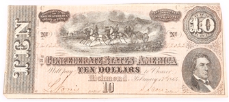 1864 $10 CONFEDERATE STATES RICHMOND OBSOLETE NOTES