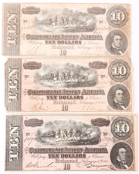 1864 $10 CONFEDERATE STATES RICHMOND OBSOLETE BANKNOTES