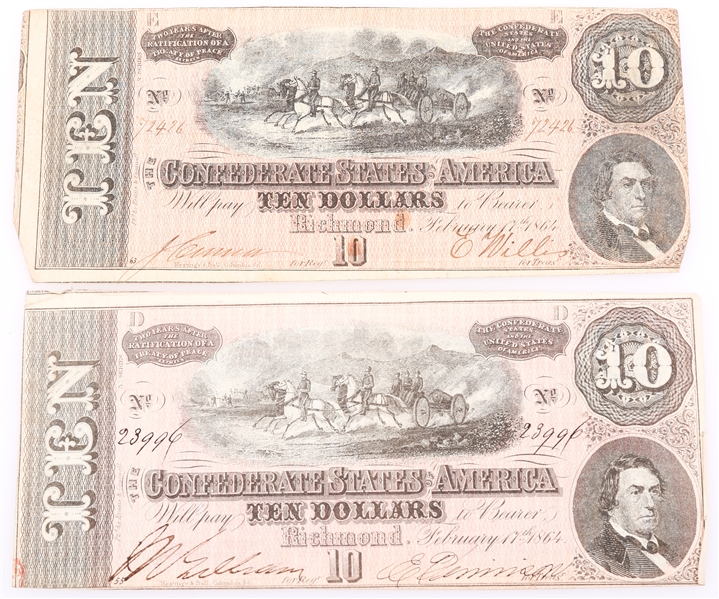 1864 $10 CONFEDERATE STATES RICHMOND OBSOLETE BANKNOTES