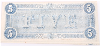 1864 $5 CONFEDERATE STATES RICHMOND OBSOLETE BANK NOTE