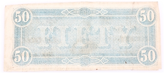 1864 $50 CONFEDERATE STATES OF AMERICA OBSOLETE BANKNOTE