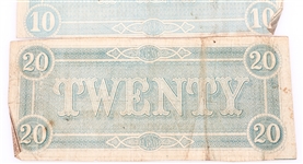 1864 CONFEDERATE STATES OBSOLETE NOTES $5, $10 & $20