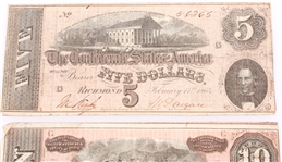 1864 CONFEDERATE STATES OBSOLETE NOTES $5, $10 & $20