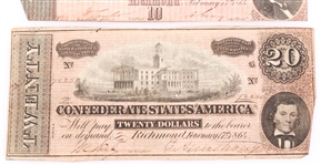1864 CONFEDERATE STATES OBSOLETE NOTES $5, $10 & $20