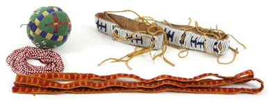 LATE 19TH C. NATIVE AMERICAN BEADED & WOVEN TRADE GOODS