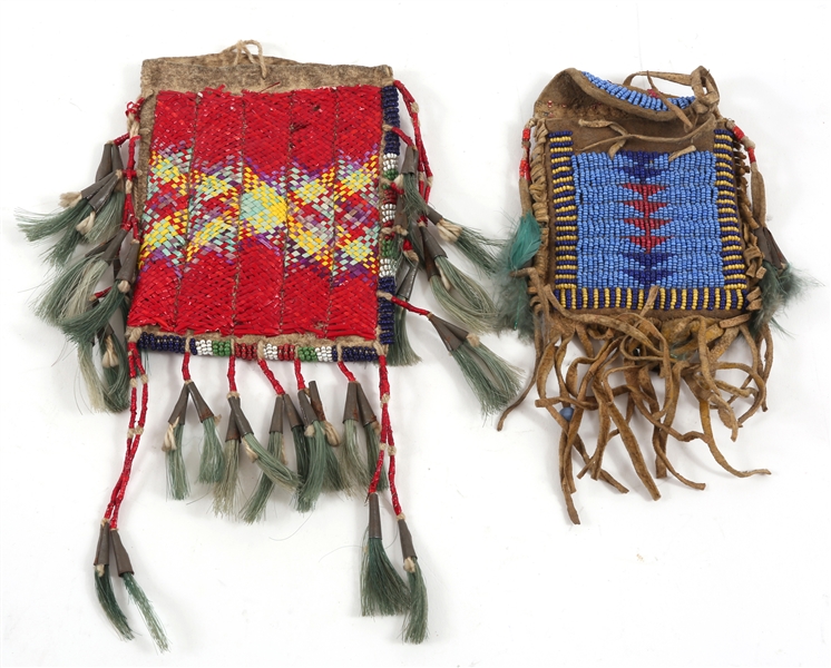 LATE 19TH C. NATIVE AMERICAN BEAD AND QUILLWORK POUCHES