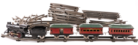 IVES STANDARD GAUGE WIND UP TRAIN WITH TRACK