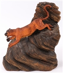 WOLF AND COUGAR WOOD CARVINGS BY HENRY LARUM 