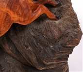 WOLF AND COUGAR WOOD CARVINGS BY HENRY LARUM 