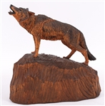 WOLF AND COUGAR WOOD CARVINGS BY HENRY LARUM 