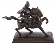 CAST IRON SAMURAI RIDING HORSE STATUETTE 