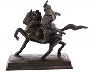 CAST IRON SAMURAI RIDING HORSE STATUETTE 