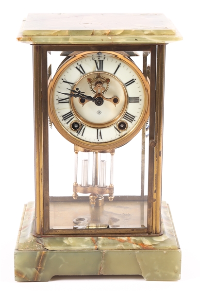 ANSONIA REGULATOR CLOCK WITH GREEN AGATE ACCENTS