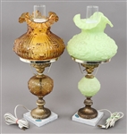 FENTON & OTHER TABLE LAMP WITH RUFFLED GLASS SHADES