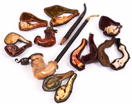 CARVED WOOD & MEERSCHAUM TOBACCO PIPES LOT OF 9