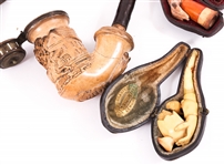 CARVED WOOD & MEERSCHAUM TOBACCO PIPES LOT OF 9