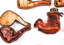 CARVED WOOD & MEERSCHAUM TOBACCO PIPES LOT OF 9