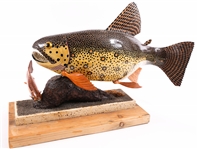 FOLK ART FISH WOOD CARVING ON STAND