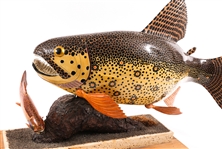FOLK ART FISH WOOD CARVING ON STAND
