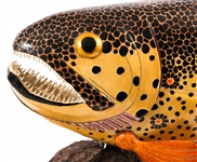 FOLK ART FISH WOOD CARVING ON STAND