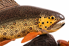 FOLK ART FISH WOOD CARVING ON STAND