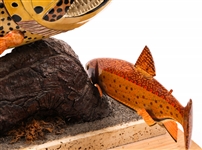 FOLK ART FISH WOOD CARVING ON STAND