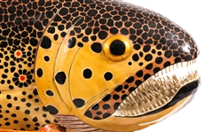 FOLK ART FISH WOOD CARVING ON STAND