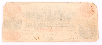 1859 $20 BANK OF COLUMBUS, GA OBSOLETE BANK NOTE
