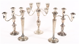 WEIGHTED STERLING CANDELABRAS LOT OF 5
