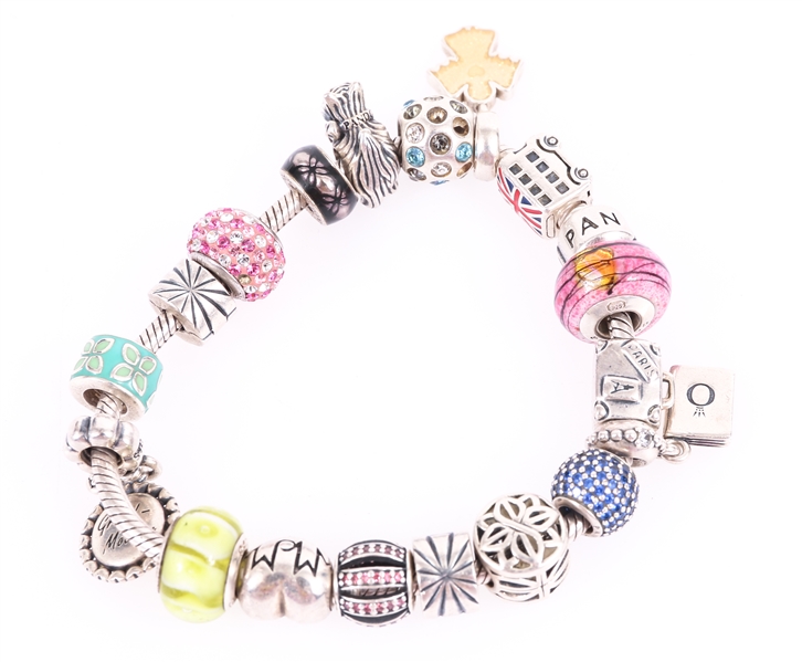 STERLING SILVER PANDORA BRACELET WITH CHARMS