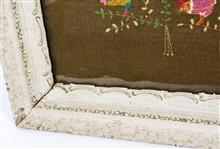 20TH C. FRAMED EMBROIDERY SAMPLE ON BURLAP