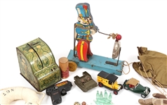 20TH C. TOYS - GUN, CARS, BANK, CRAYONS & MORE
