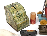 20TH C. TOYS - GUN, CARS, BANK, CRAYONS & MORE