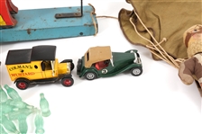 20TH C. TOYS - GUN, CARS, BANK, CRAYONS & MORE