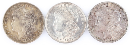 1921-P & 1921-D US MORGAN SILVER DOLLAR COINS LOT OF 3